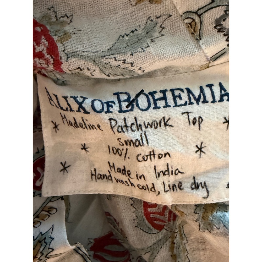 Alix of Bohemia Madeline Patchwork Top Red Black Floral Cotton Blouse Small - Picture 8 of 8